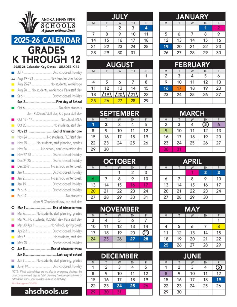 Anoka-Hennepin School Calendar 2025-2026