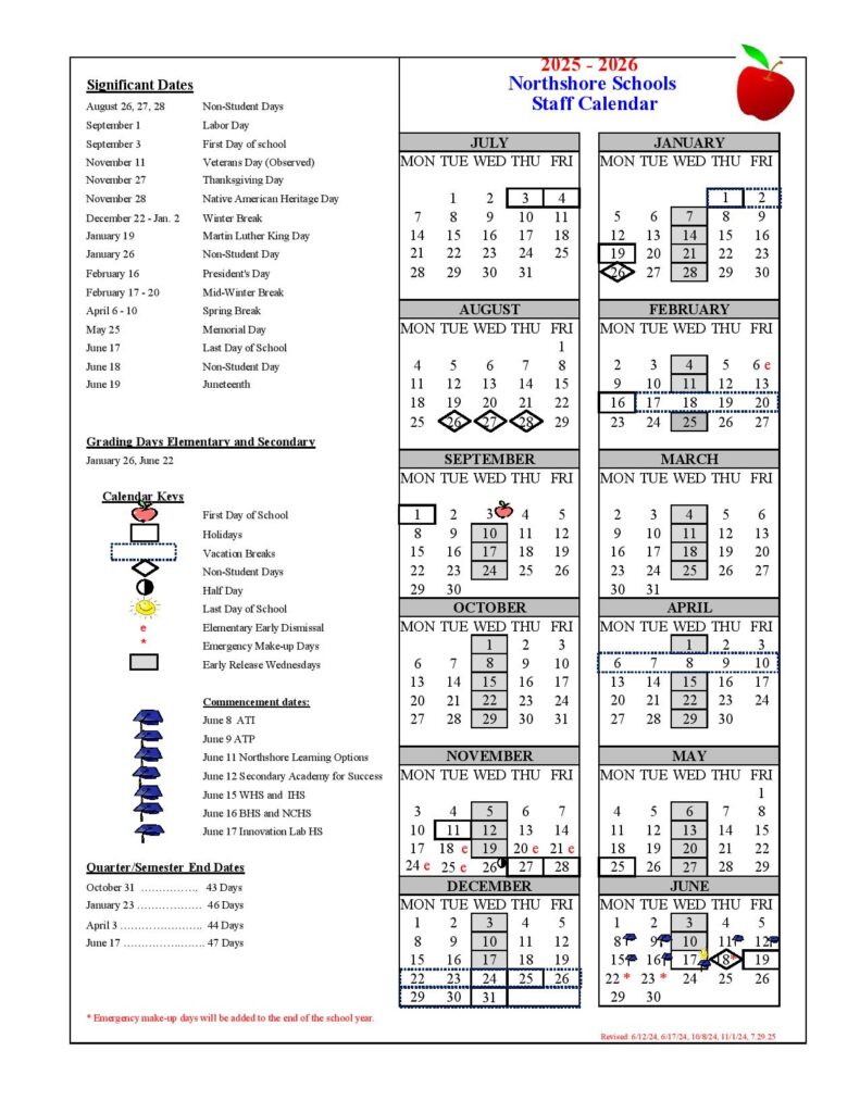 Northshore School District Calendar 2025-2026