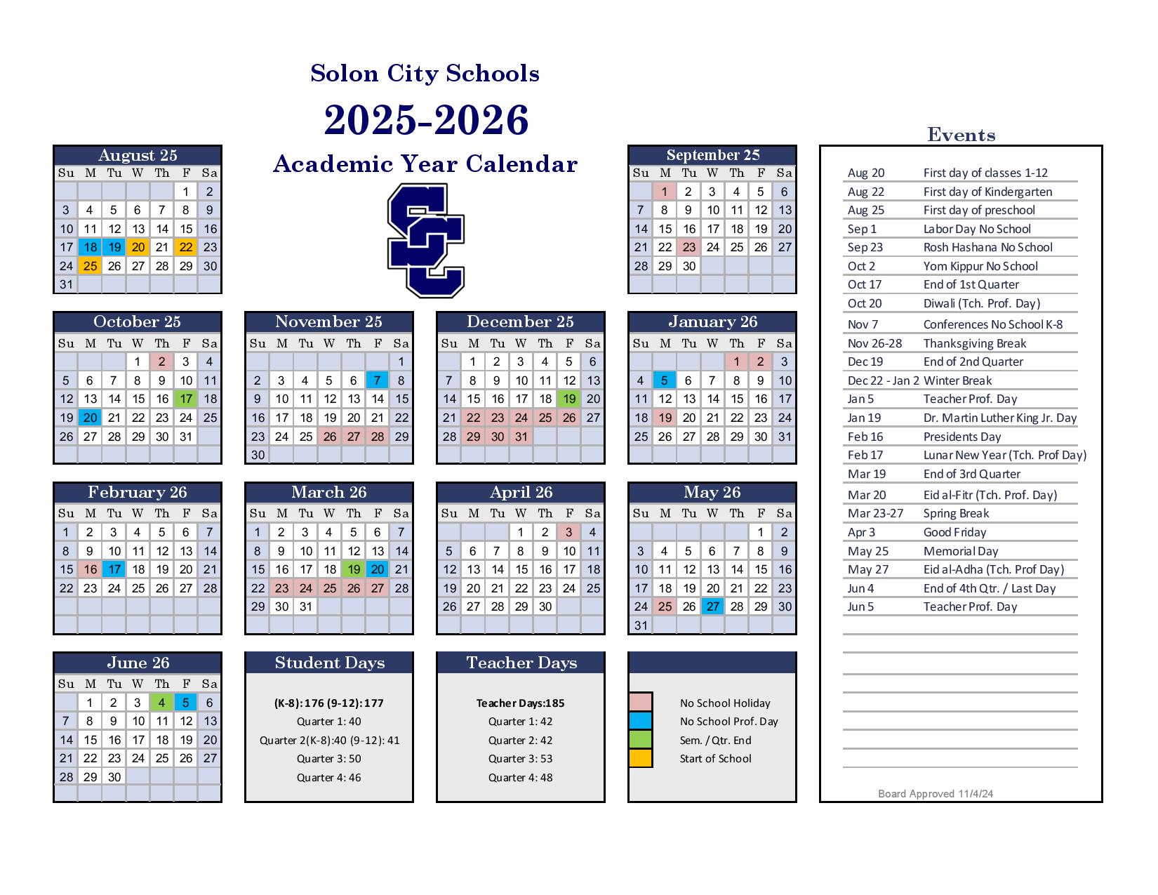 Solon City School District Calendar 2025-2026 in PDF - School Calendar Info