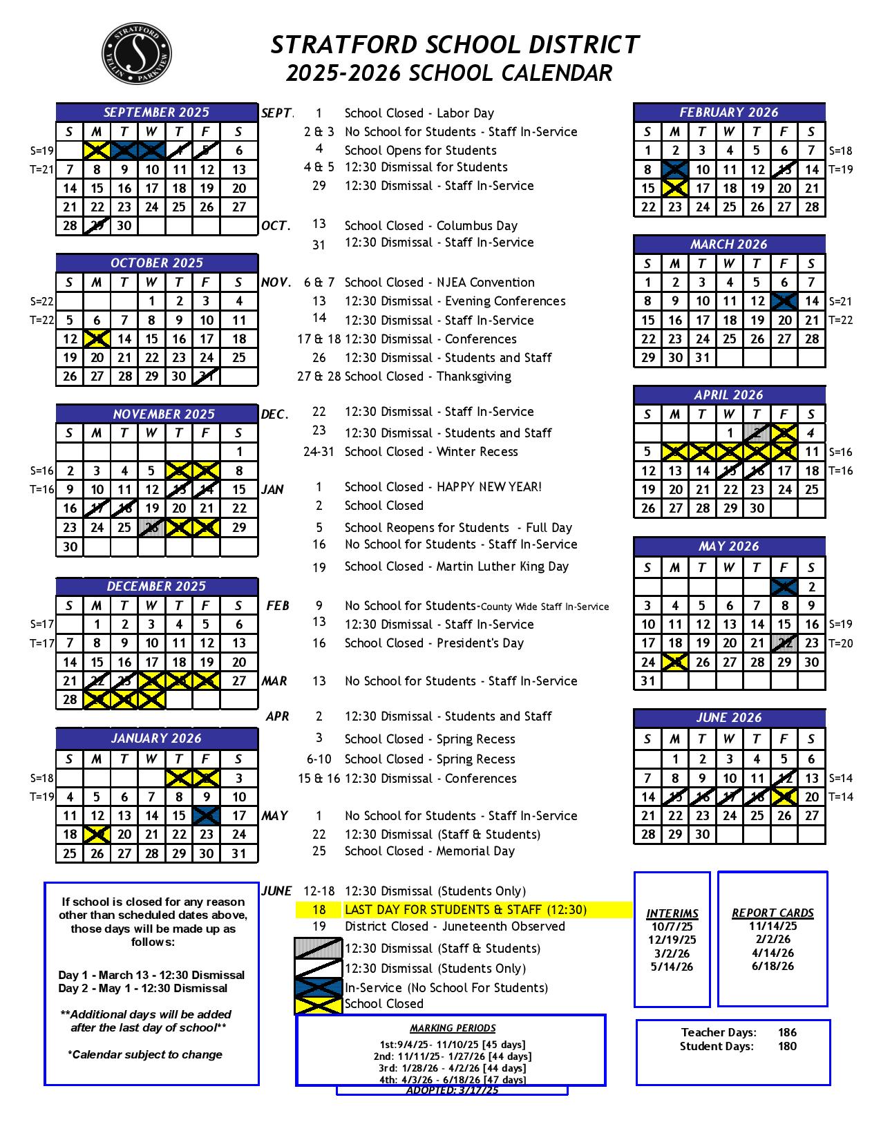 Stratford School District Calendar 20252026 in PDF
