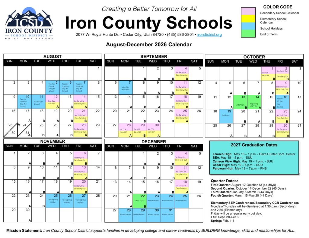 Iron County School District Calendar 2026-2027