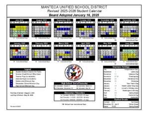 Manteca Unified School District Calendar 2025 2026 in PDF