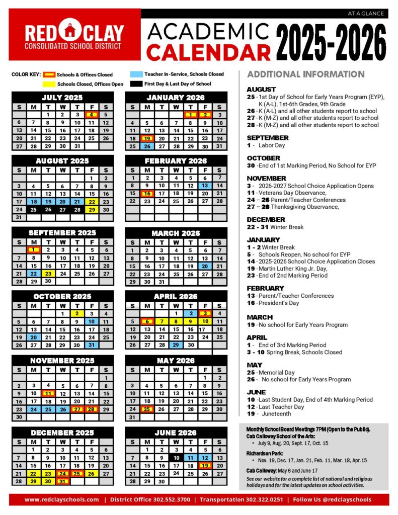 Red Clay School District Calendar 2025-2026