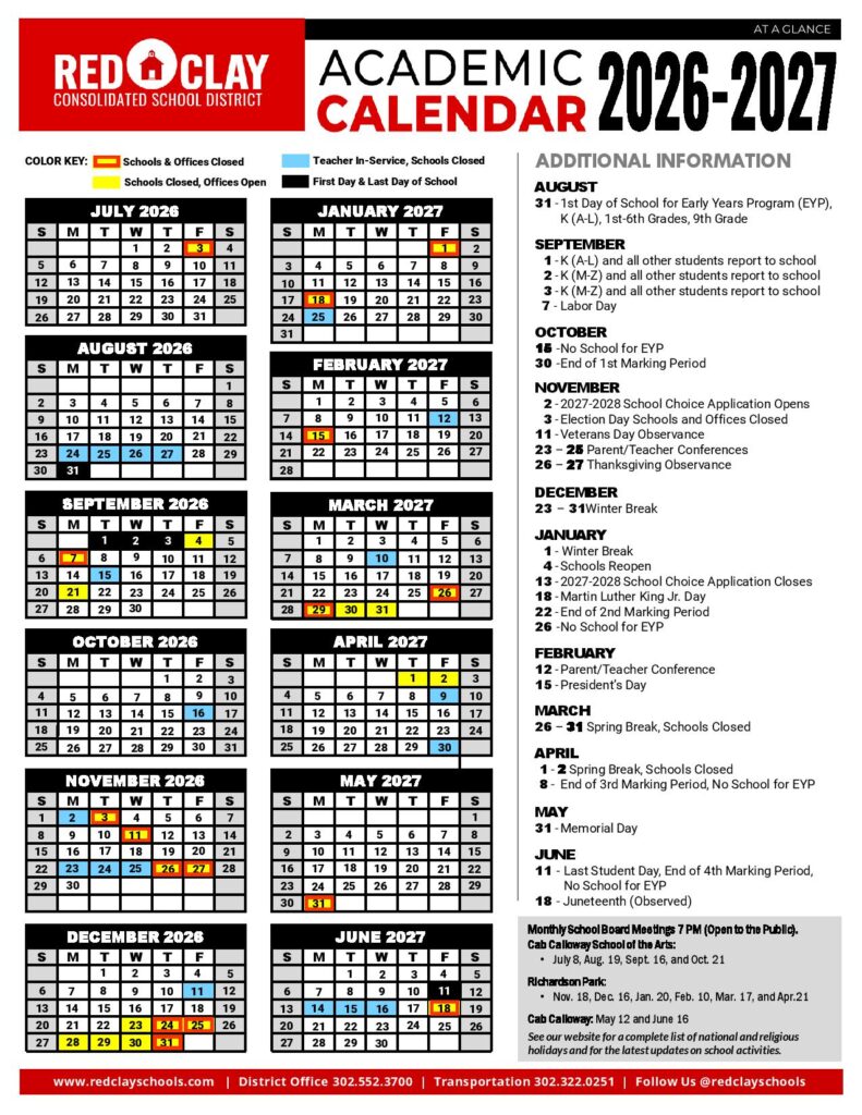 Red Clay School District Calendar 2026-2027