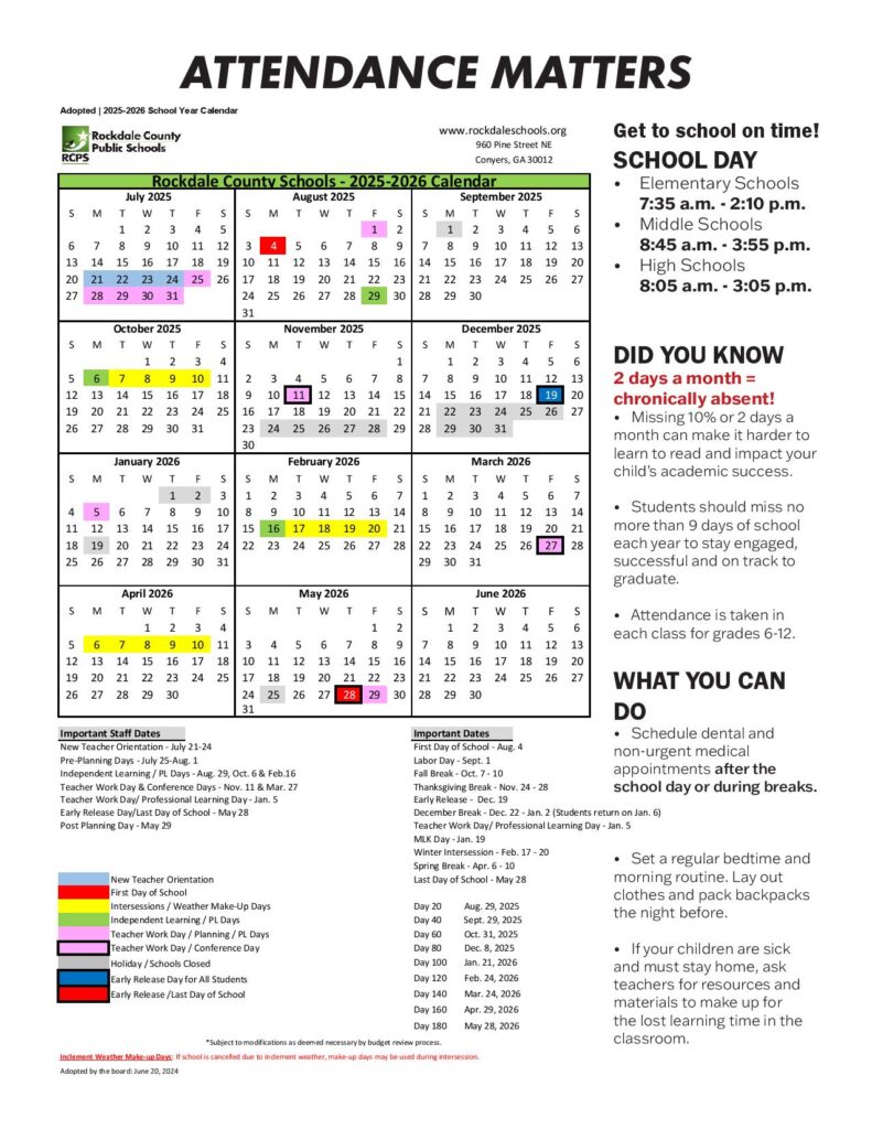 Rockdale County School District Calendar 2025-2026