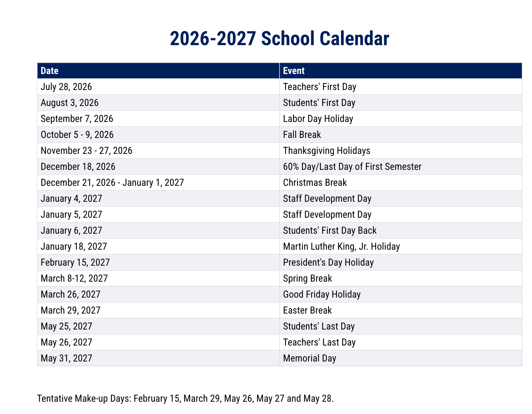 DeSoto County Schools Calendar 20262027 in PDF