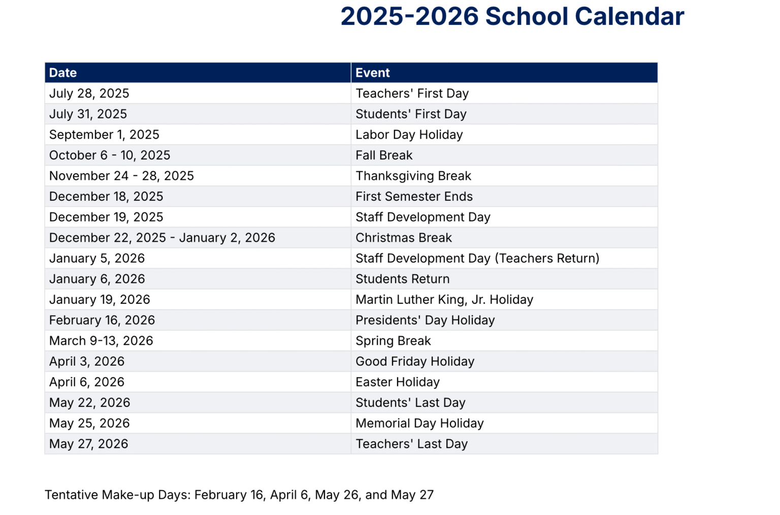 DeSoto County Schools Calendar 2025 2026 in PDF
