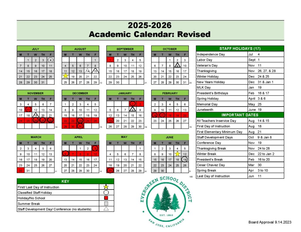 Evergreen School District Calendar 2025-2026