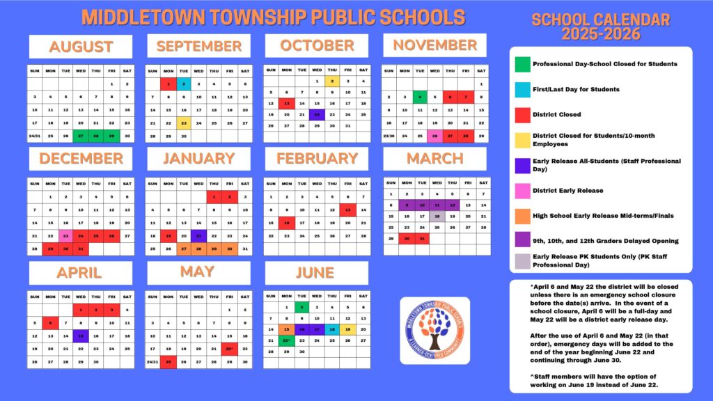 Middletown School District Calendar 2025-2026