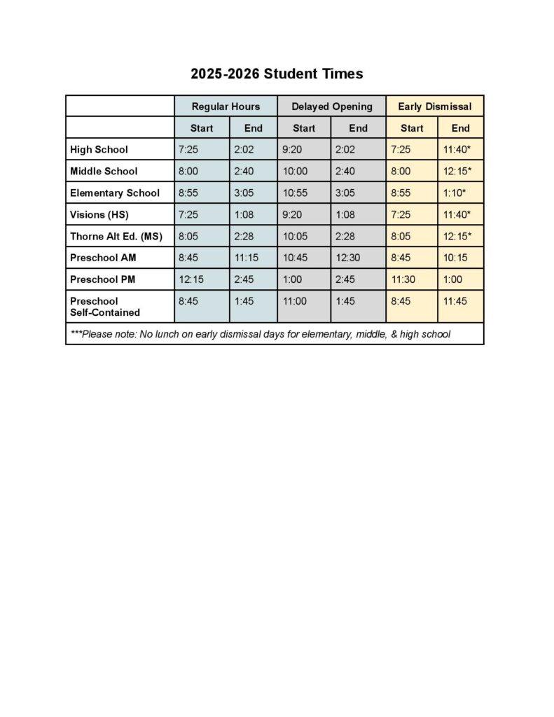2025-2026 Student Times