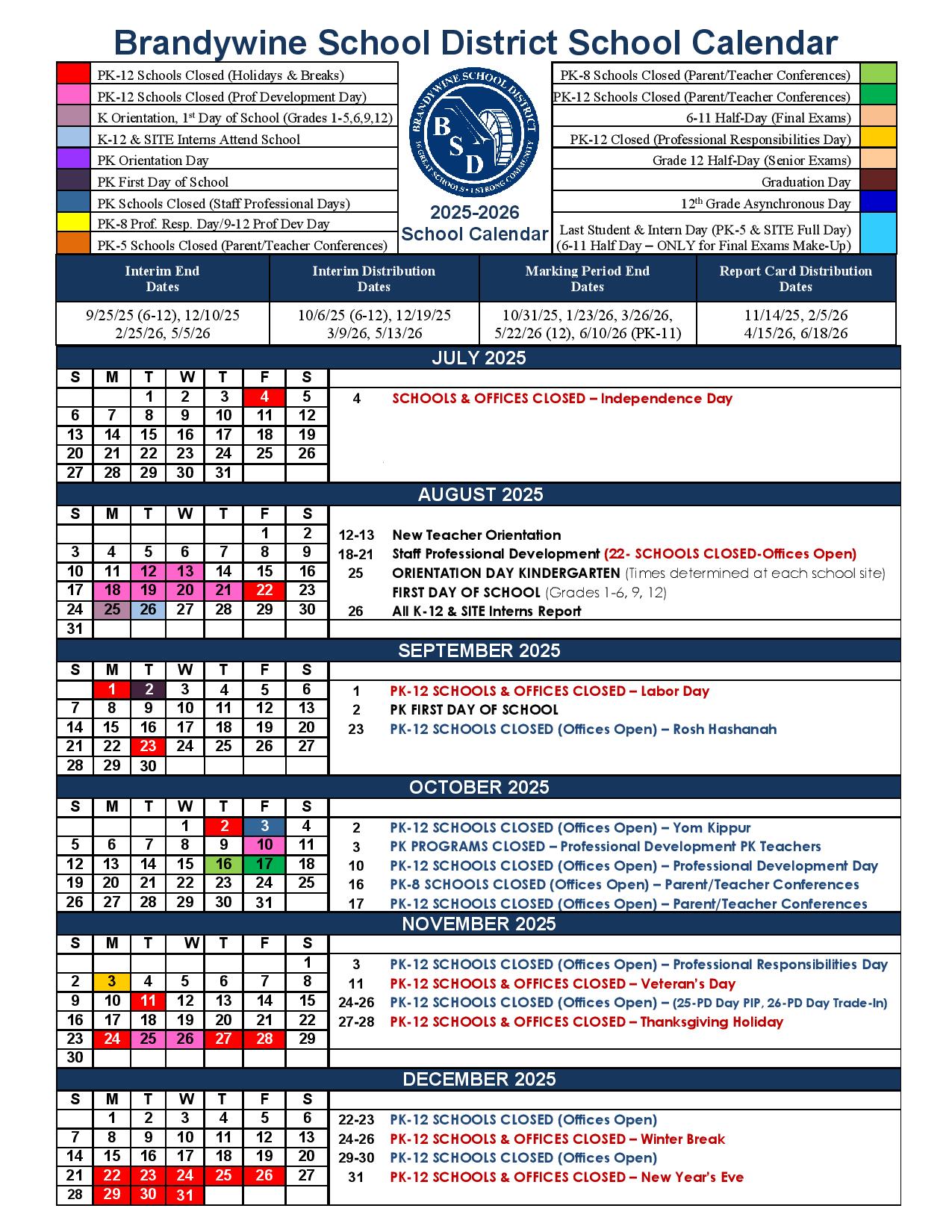 Brandywine School District Calendar At A Glance