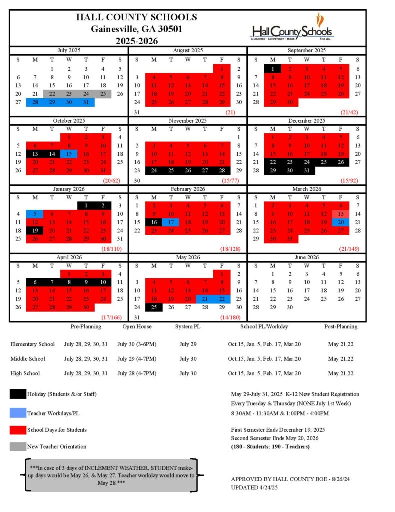 Hall County School District Calendar 2025-2026