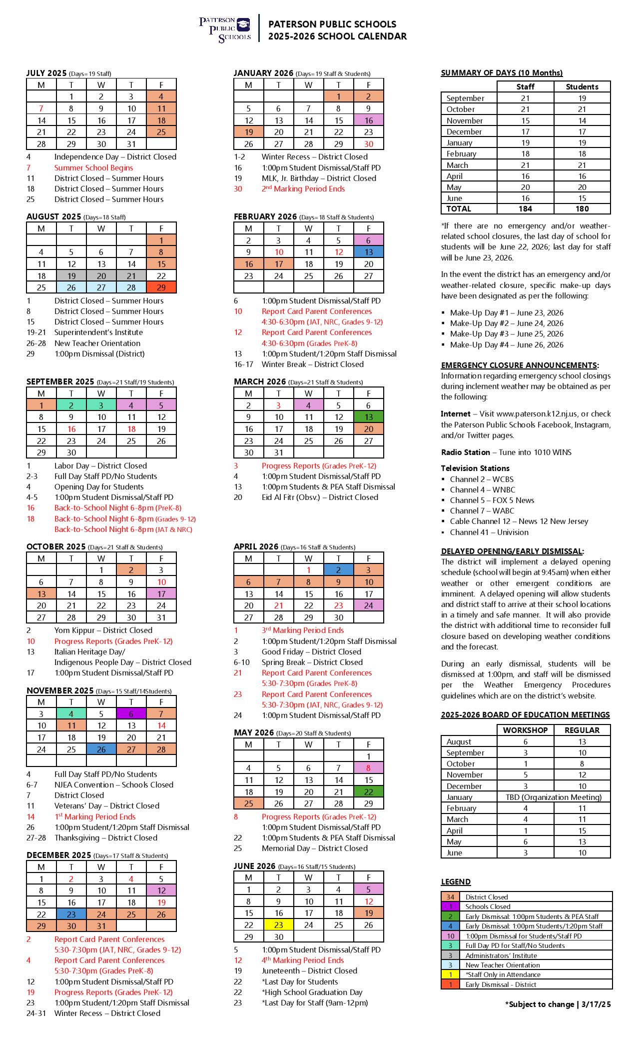 Paterson Public Schools Calendar 2025 2026 in PDF School Calendar Info