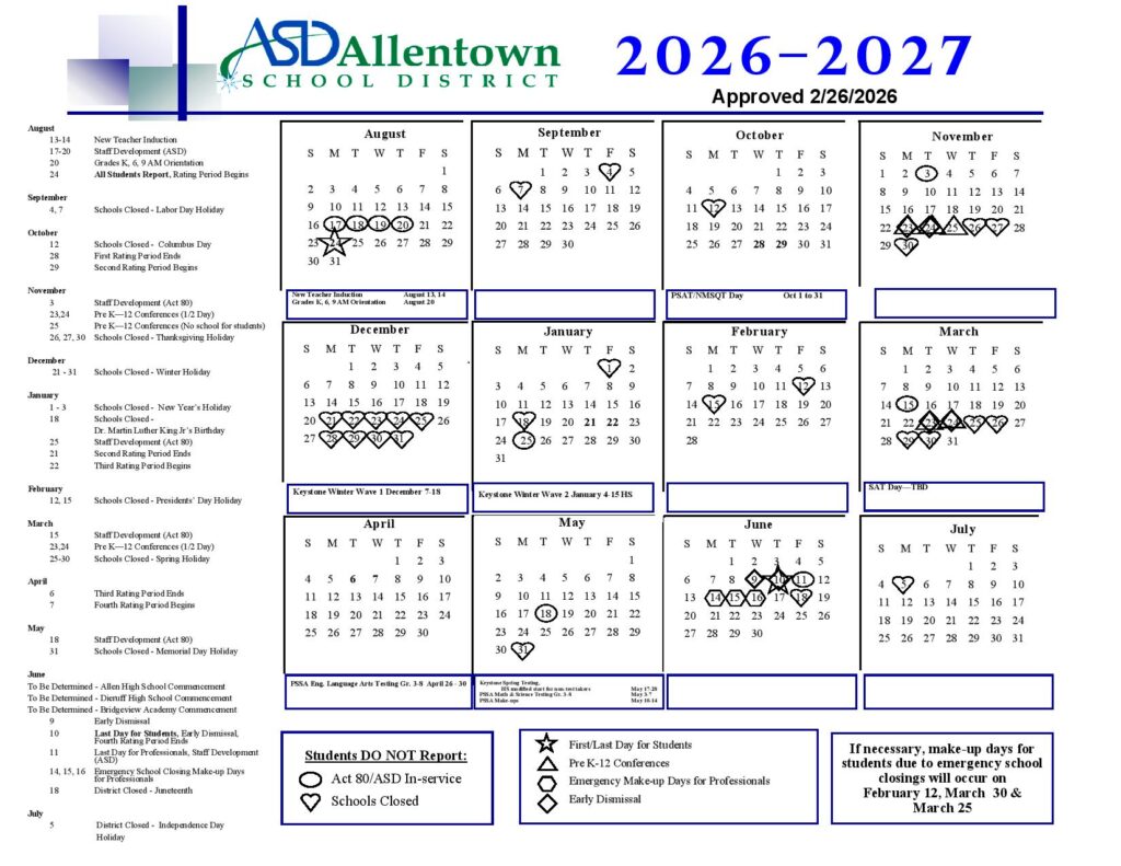 Allentown School District Calendar 2026-2027