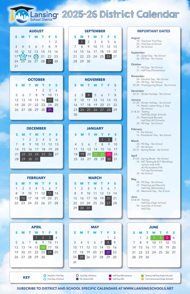 Lansing School District Calendar 2025-2026