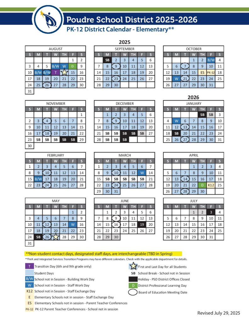 Poudre School District Calendar 2025-2026