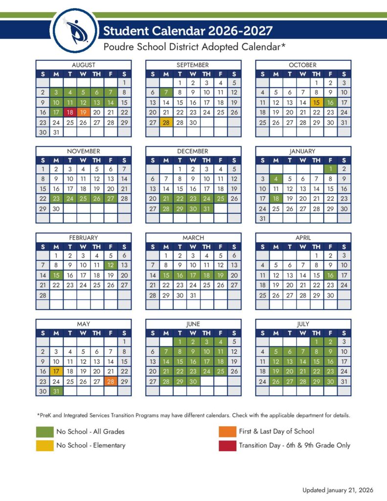 Poudre School District Calendar 2026-2027