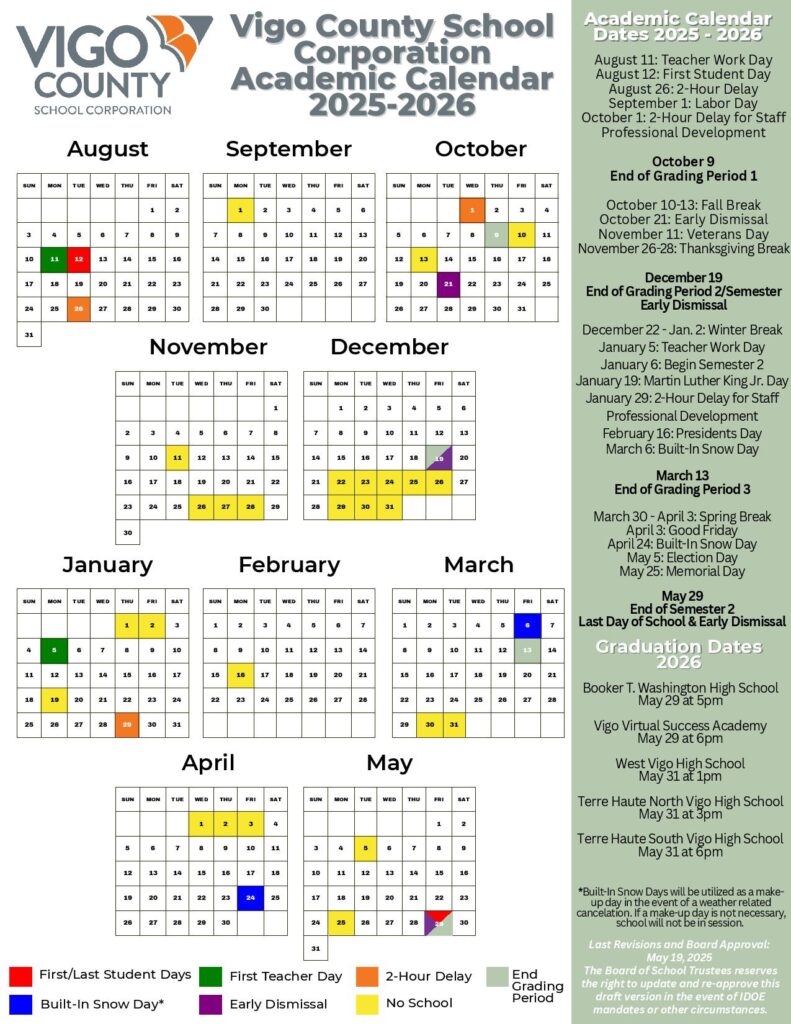 Vigo County School Calendar 2025-2026