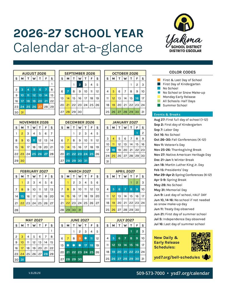 Yakima School District Calendar 2026-2027