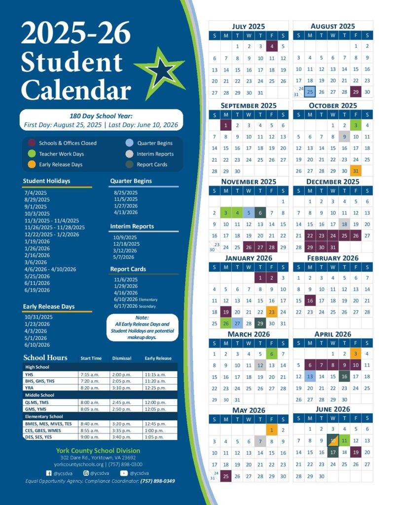 York County School Calendar 2025-2026