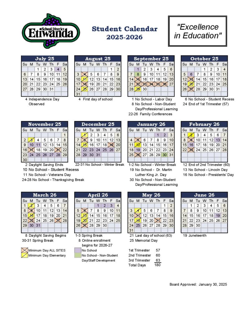 Etiwanda School District Calendar 2025-2026