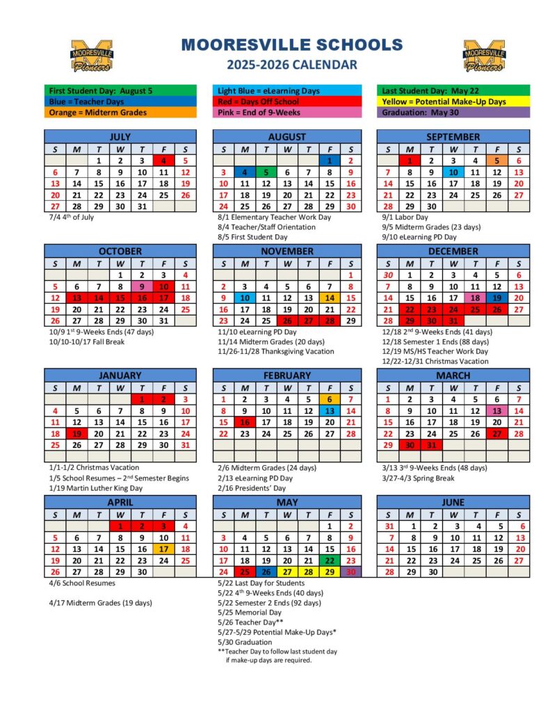 Mooresville Schools Calendar 2025-2026