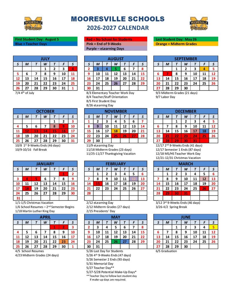 Mooresville Schools Calendar 2026-2027
