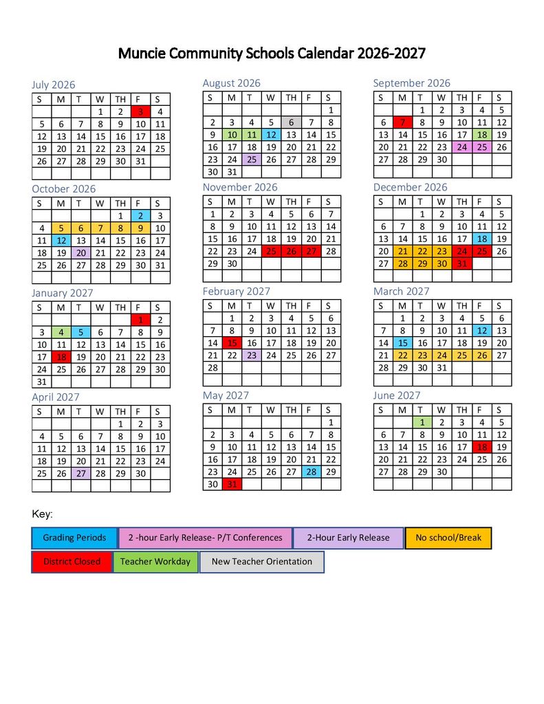 Muncie Community Schools Calendar 2026-2027