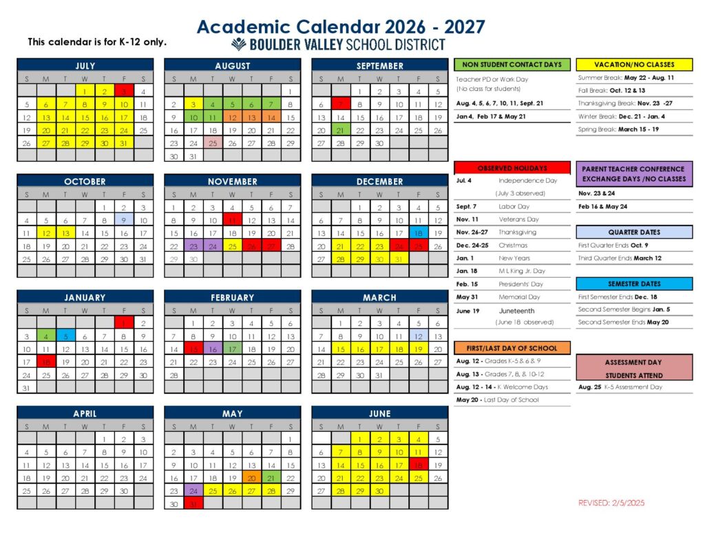 Boulder Valley School District Calendar 2026-2027