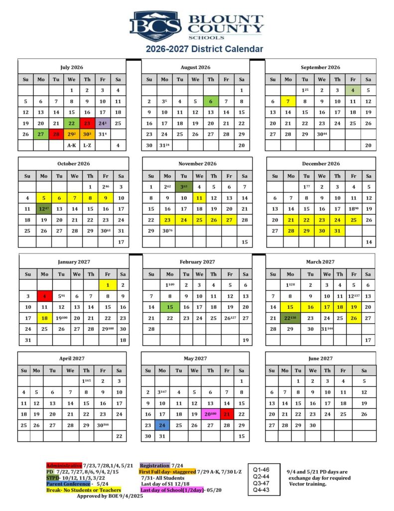 Blount County Schools Calendar 2026-2027