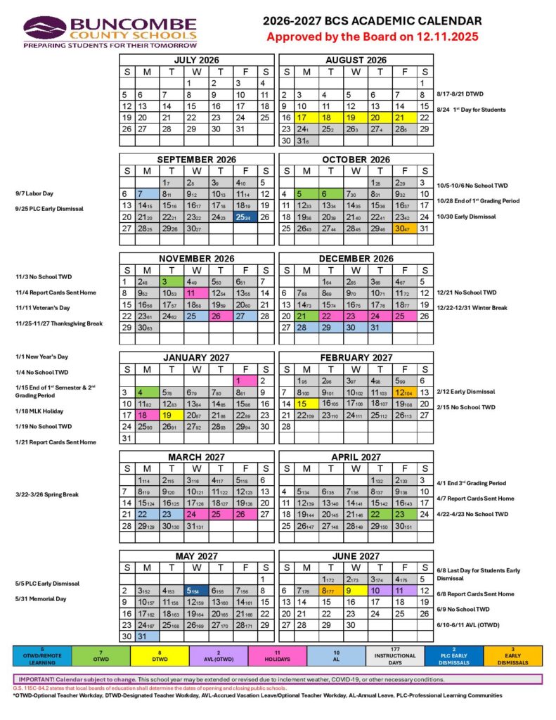Buncombe County Schools Calendar 2026-2027