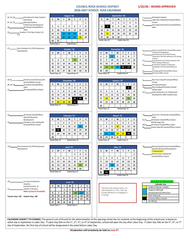 Council Rock School District Calendar 2026-2027