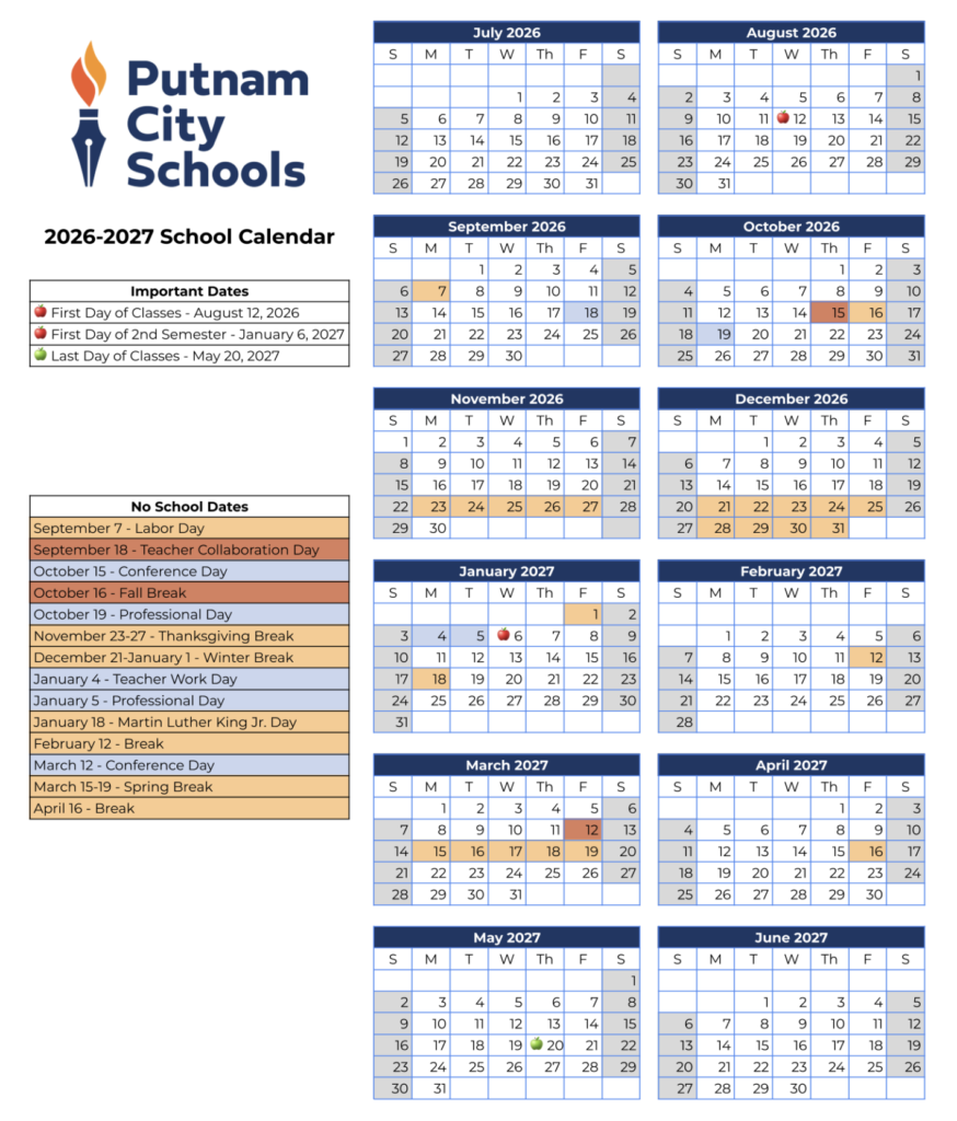 Putnam City Schools Calendar 2026-2027