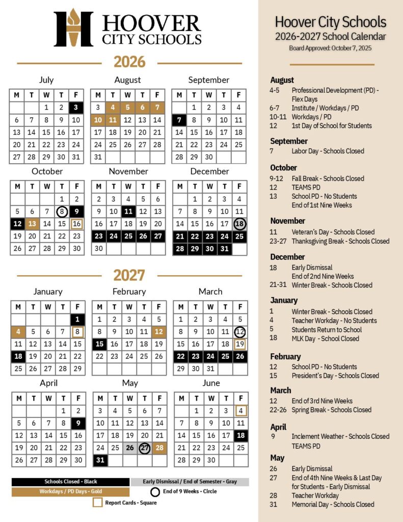 Hoover City Schools Calendar 2026-2027