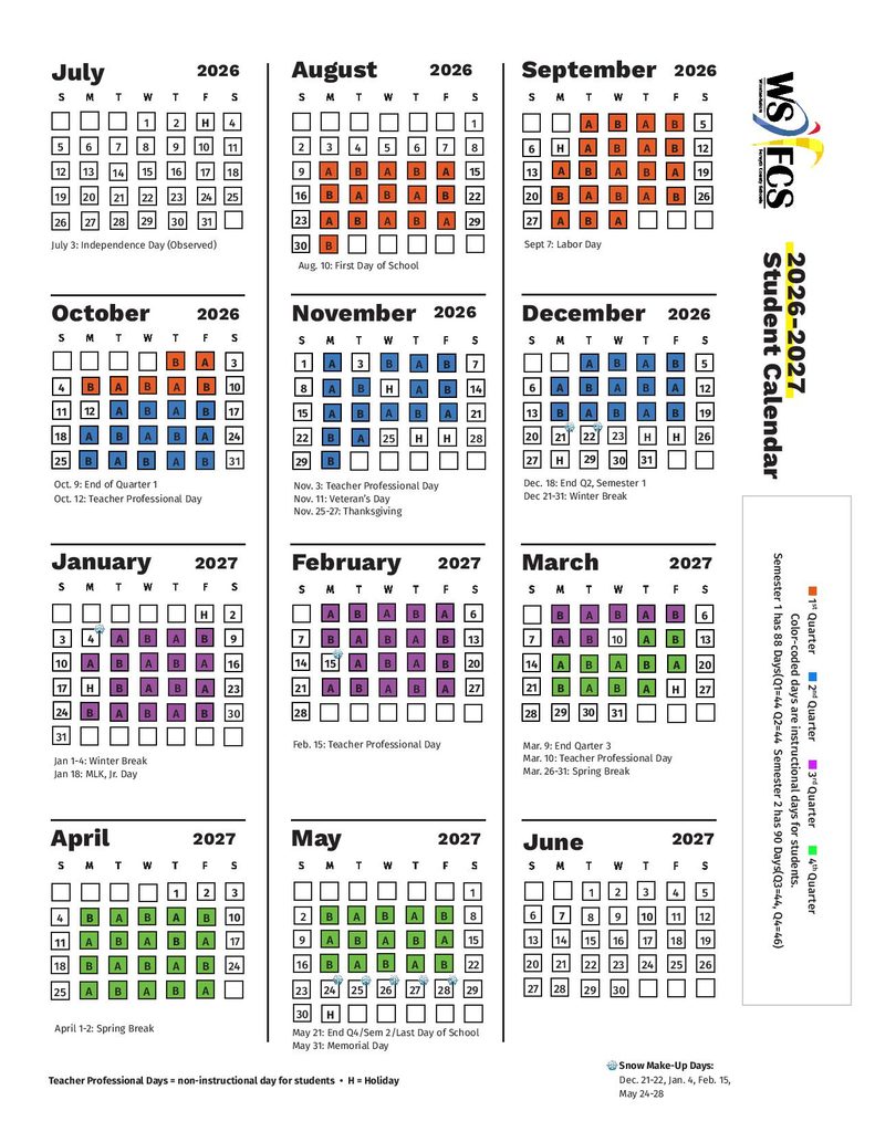 Winston Salem Forsyth County Schools Calendar 2026-2027