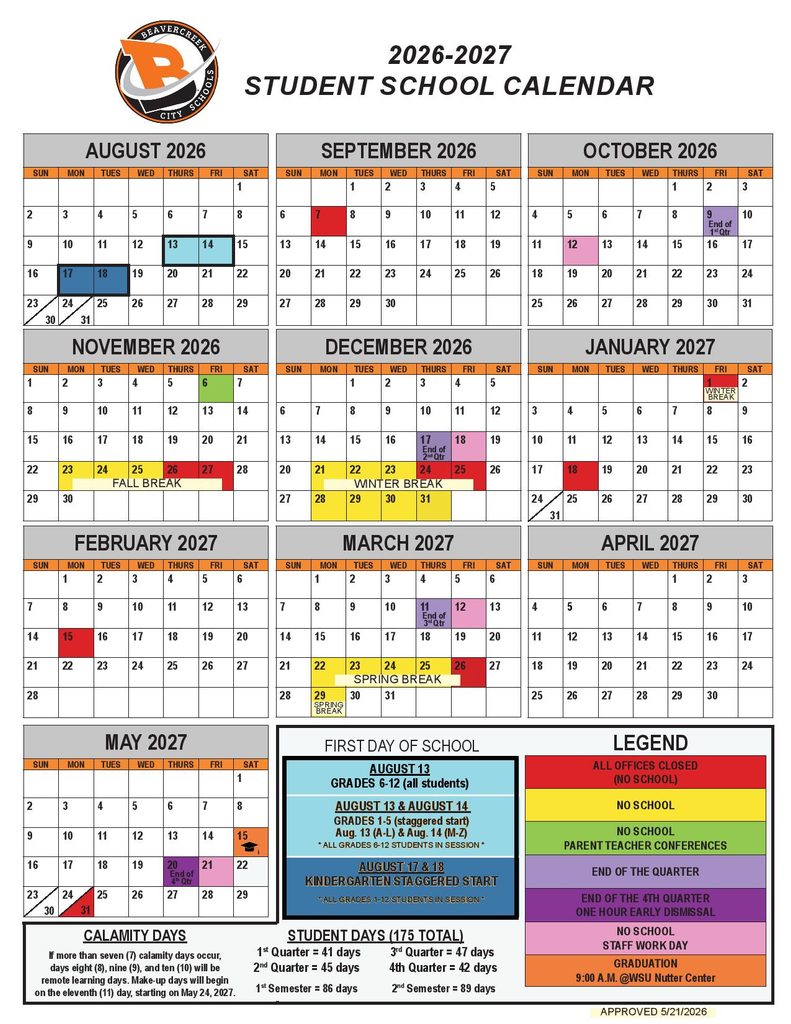 Beavercreek City School District Calendar 2026-2027
